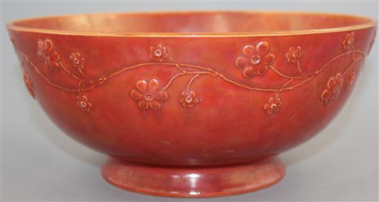 An unusual Ruskin orange lustre bowl, c.1910, 26cm diam.